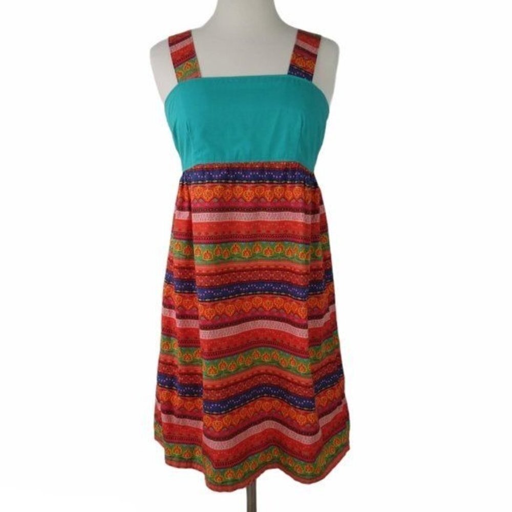 HANDMADE Folky Bright 1970s-Style Boho Sundress XS-S Babydoll Empire Waist